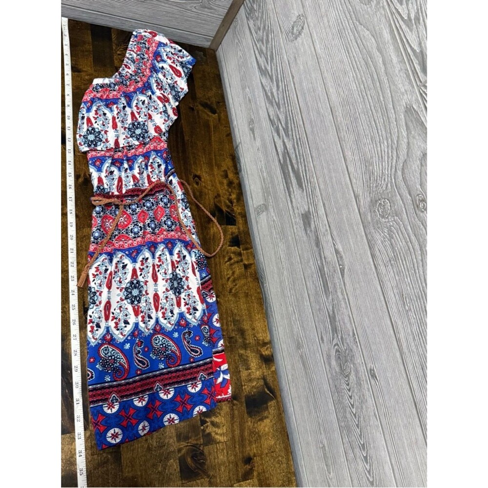 Boho Festival Peasant Mini Dress M Paisley USA Red White & Blue Western Coquette - Picture 6 of 9